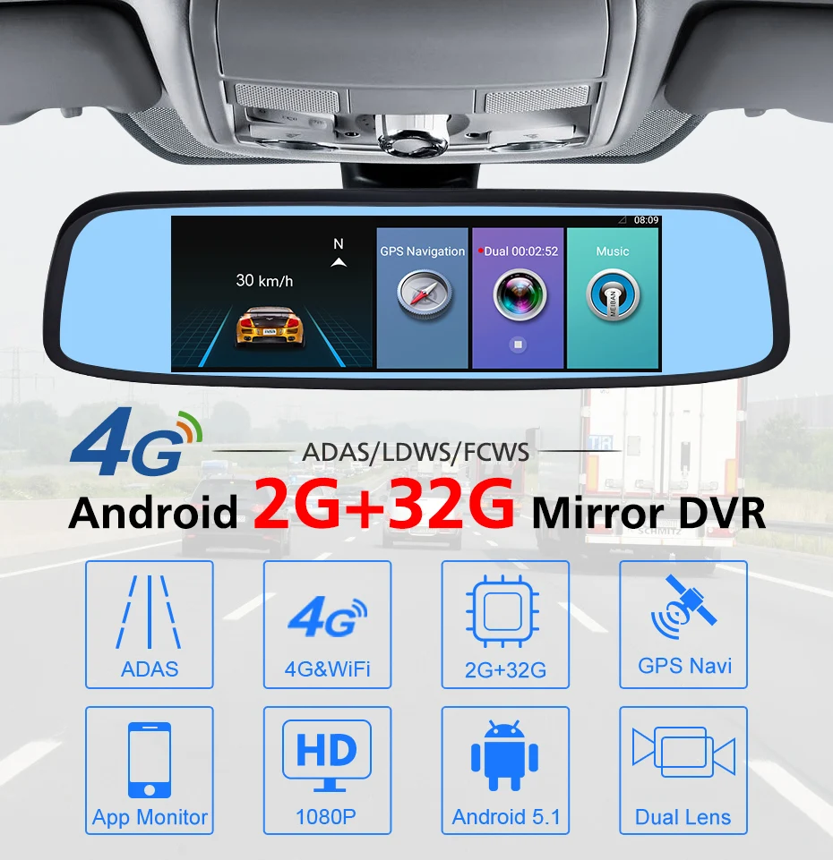 4G Special RearView Mirror 2GB RAM Car DVR ADAS Android GPS Navi Auto 1080P Video Recorder Camera Dashcam Avtoregistrator