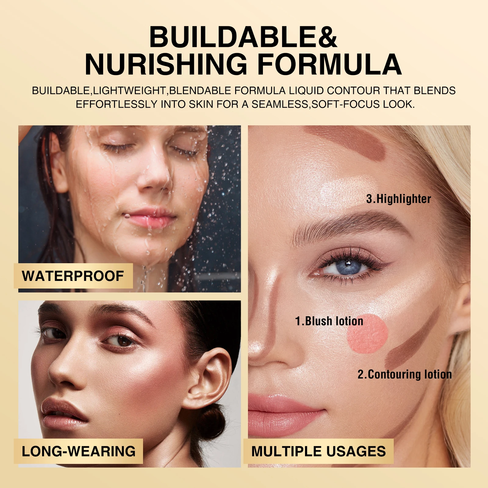 مكياج كريمي AVIERLL 3 في 1: هايلايت، كونتور، كونسيل - مرطب، مقاوم للماء ويدوم طويلاً للبشرة الخالية من العيوب 0.63 أونصة/1 قطعة #3