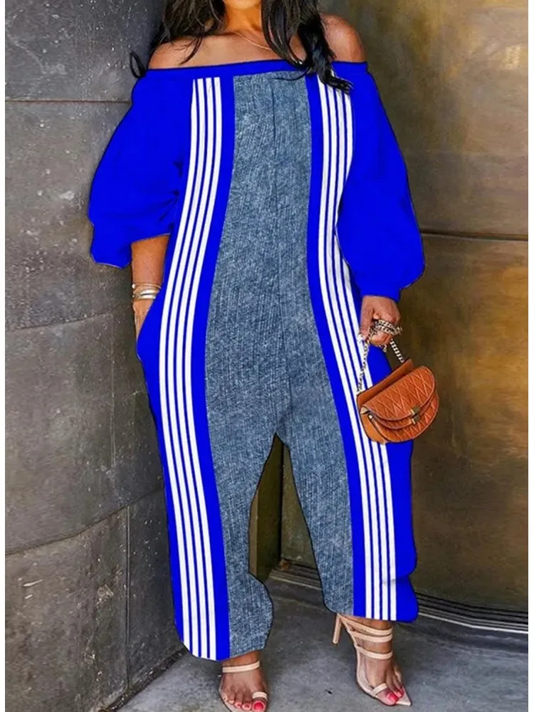 

Plus Size Women Clothes Jumpsuit Clothes Off Shoulder Urban Leisure Bodysuit New 2025 Large Size Jumpsuit Wholesale Dropshipping