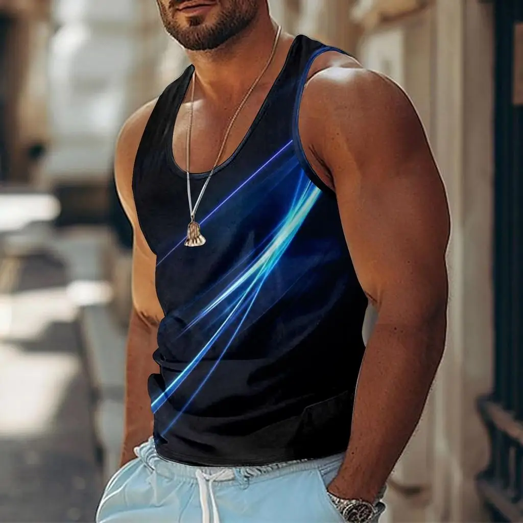 Abstract Graphic 3D Print Tank Tops Summer Men's Casual Oversized Fitness Gym Vest Vacation Beach Sleeveless Tops Man Clothing
