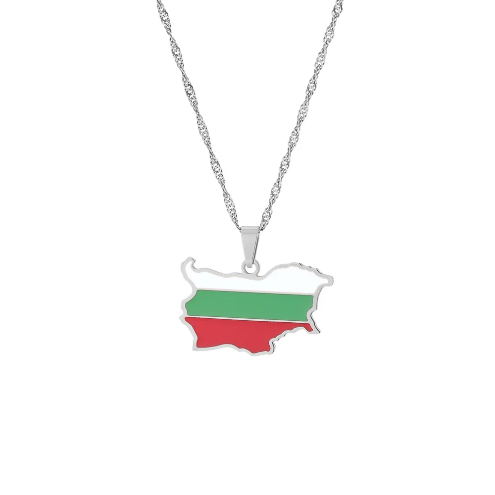 Mode Menschen Republik Bulgarien Karte Flagge Anhänger Halsketten Edelstahl bulgarische Karten Schmuck Geschenk – Detail 5