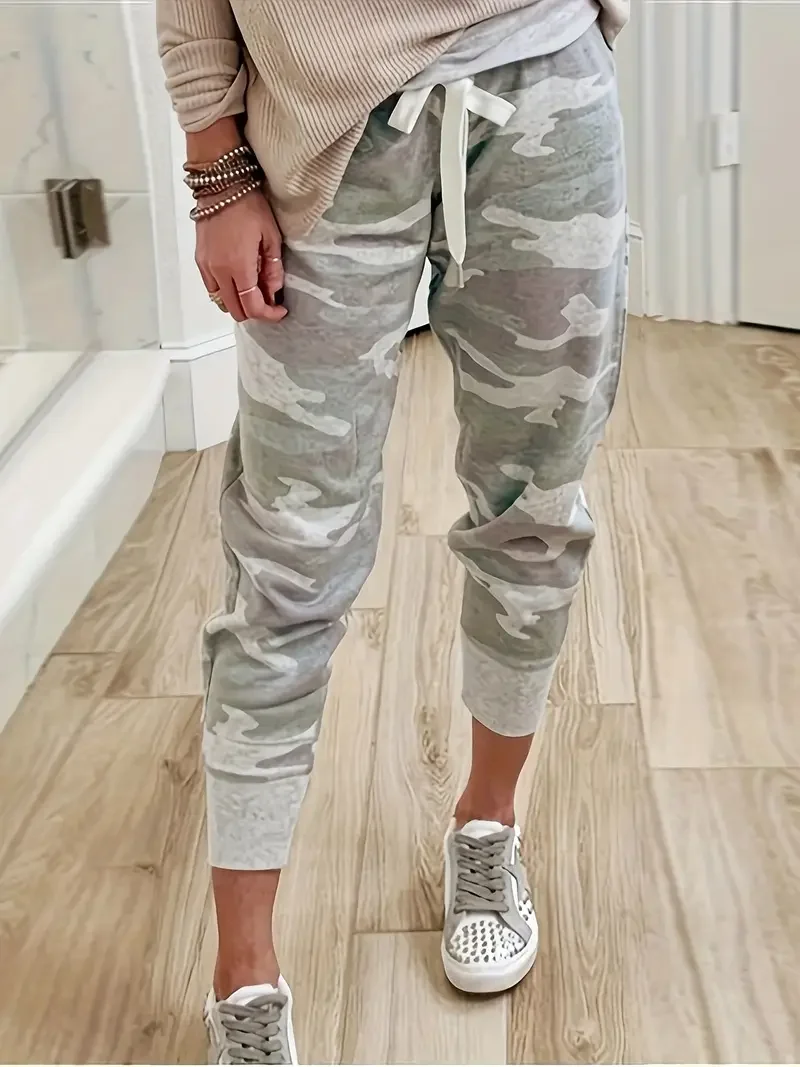 

Plus Size 1XL-5XL Women's Fashion Camouflage Print Jogger Comfortable Loose Pants Ladies Casual Drawstring Athletic Pants