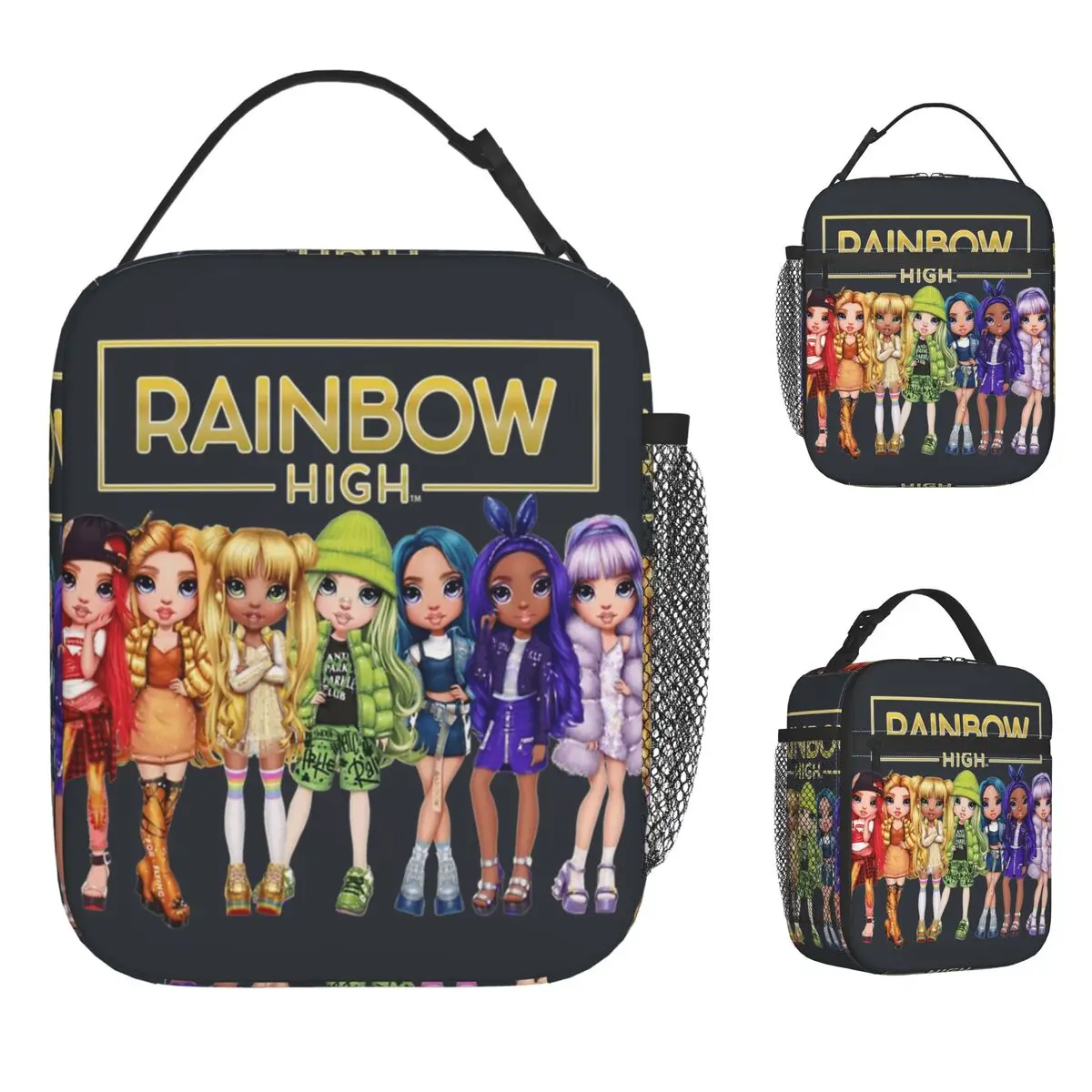 Rainbow High Lunchtasche, niedliche Lunchbox für Kinder, Picknick, tragbare Kühltasche, Oxford-Grafikdesign, Thermo-Lunchtaschen