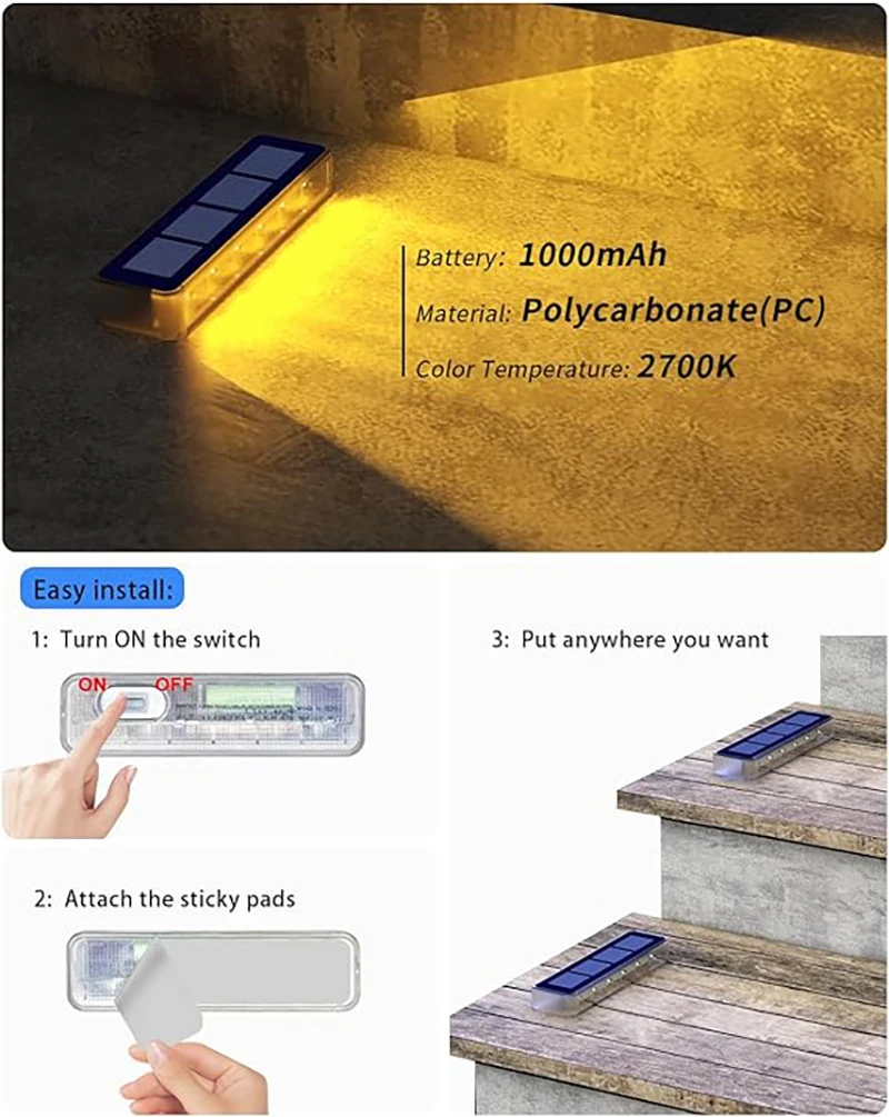 Luz de cubierta Solar para exteriores, foco de luces solares para escaleras, impermeables IP68, luces de camino al aire libre alimentadas por