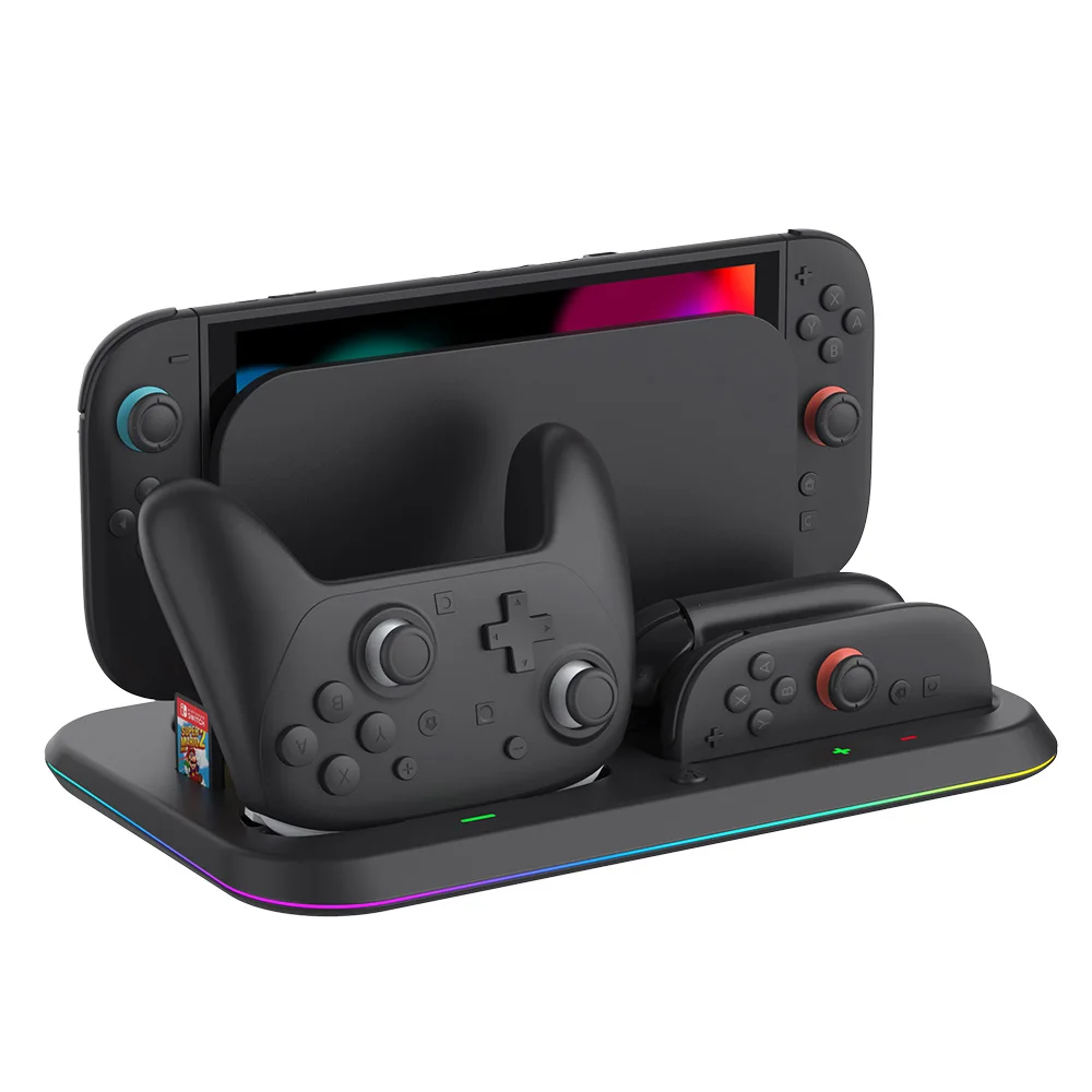 

Зарядная док-станция REMANK для геймпадов Switch 2, зарядная станция для контроллеров Joy-Con Switch 2 с RGB-подсветкой, многофункциональная, 6 слотов для карт