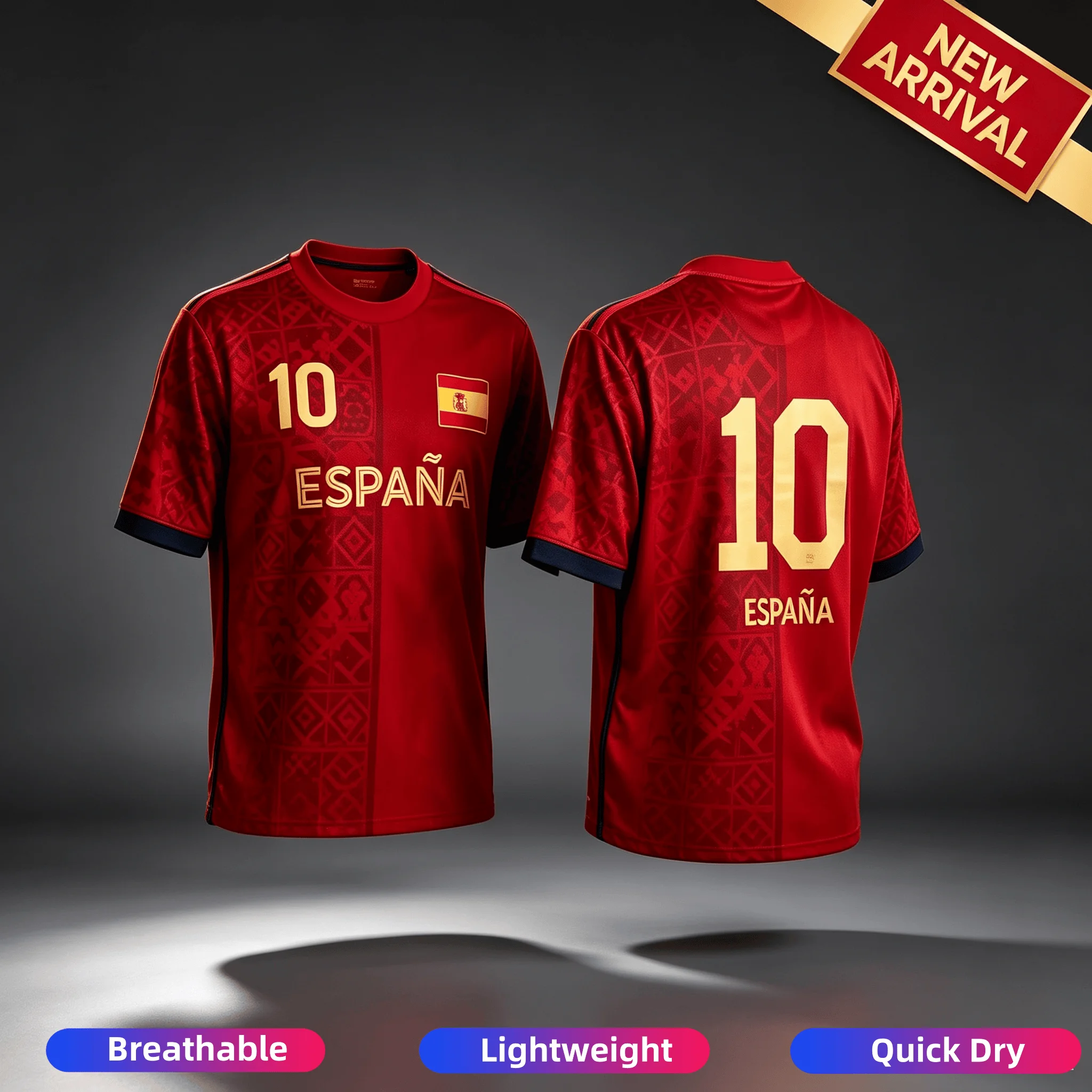 2026 Unisex Spain ESPANA Number 10 Soccer Top Quick Dry Athletic Match Sports Jersey for Men Women Family Tees Football Jersey