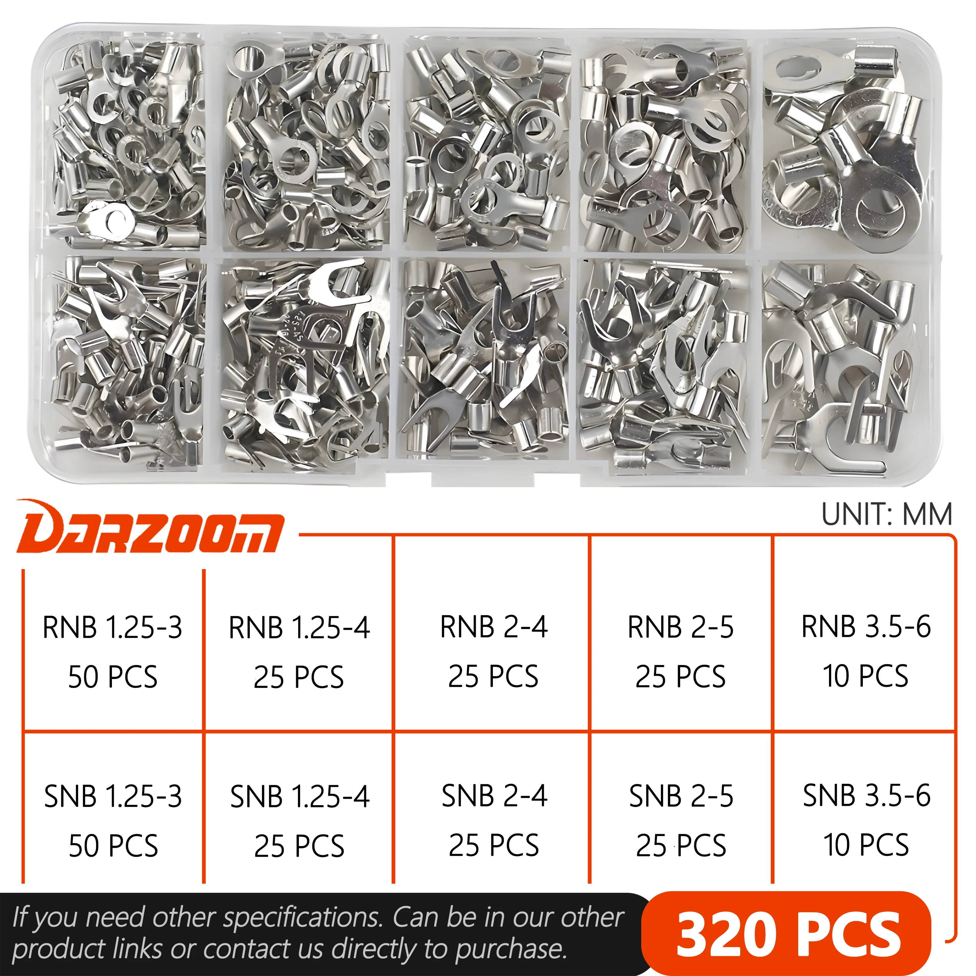 320Pcs/Box 10 In 1 Terminals Non-Insulated Ring Fork U-type Brass Terminals Assortment Kit Cable Wire Connector Crimp Spade