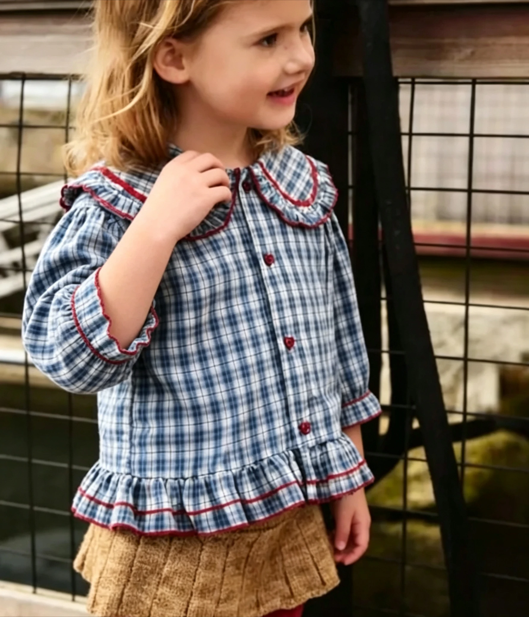 Girls Clothing Bubble Long Sleeved Shirt 2026 Spring Autumn New Children Fashion Peter Pan Collar Plaid Children Shirt Trend