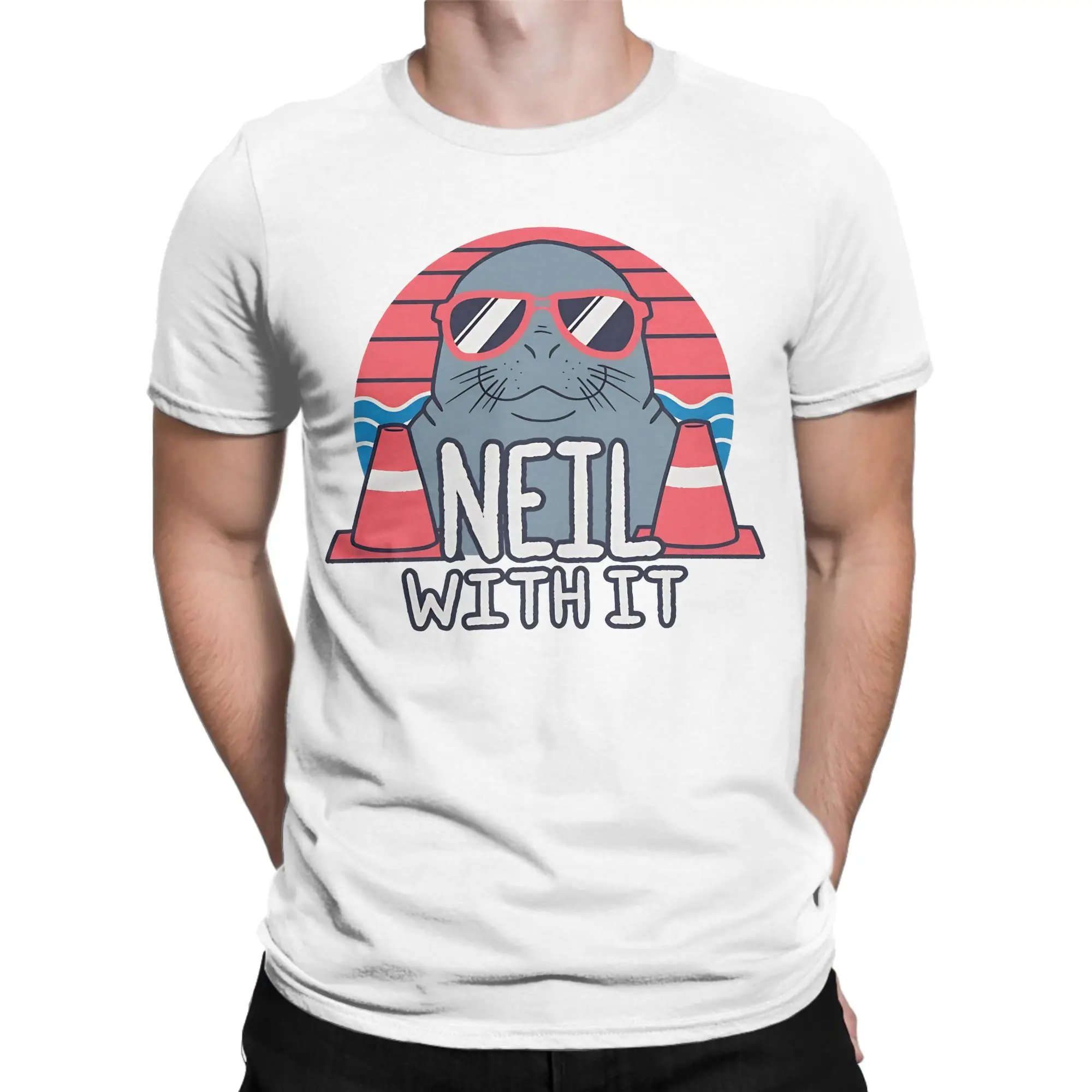 Neil the Seal Deal With It Men Women T Shirt Animal Vintage Tees Short Sleeve Round Neck T-Shirts Cotton Summer Clothes