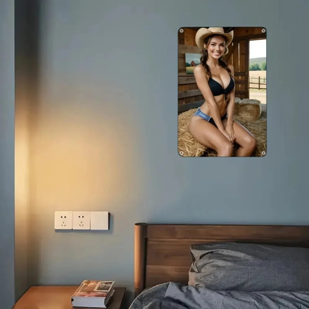 لوحة فنية جدارية معدنية عتيقة مقاس 8 × 12 بوصة، لافتة رعاة البقر من القصدير، شريط خارجي للمزرعة الريفية #6