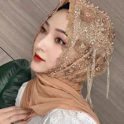 Lusso musulmano matrimonio Hijab sciarpe ricamo turbante cappelli nappa Caps Malay Head Wrap per le donne Beanie Dubai sciarpa testa islamica