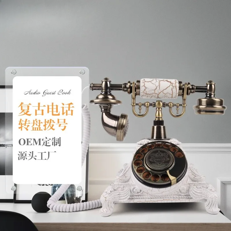 Vintage telephone, button-type fixed landline, guest room, office, home use, hotel antique style