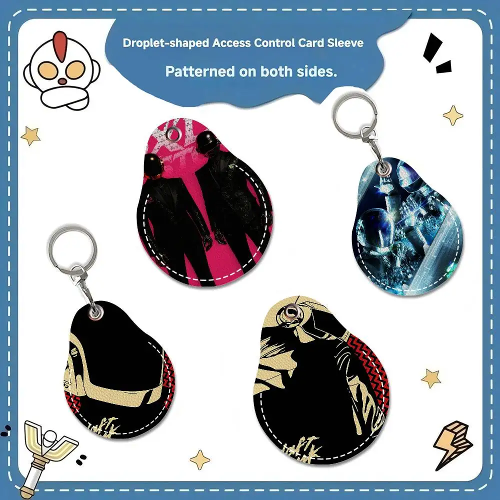 Band Daft Punk Keychain Access Card Bag Key Tag Ring Leather Card Holder Keychain Key Ring Door Lock Access Tags