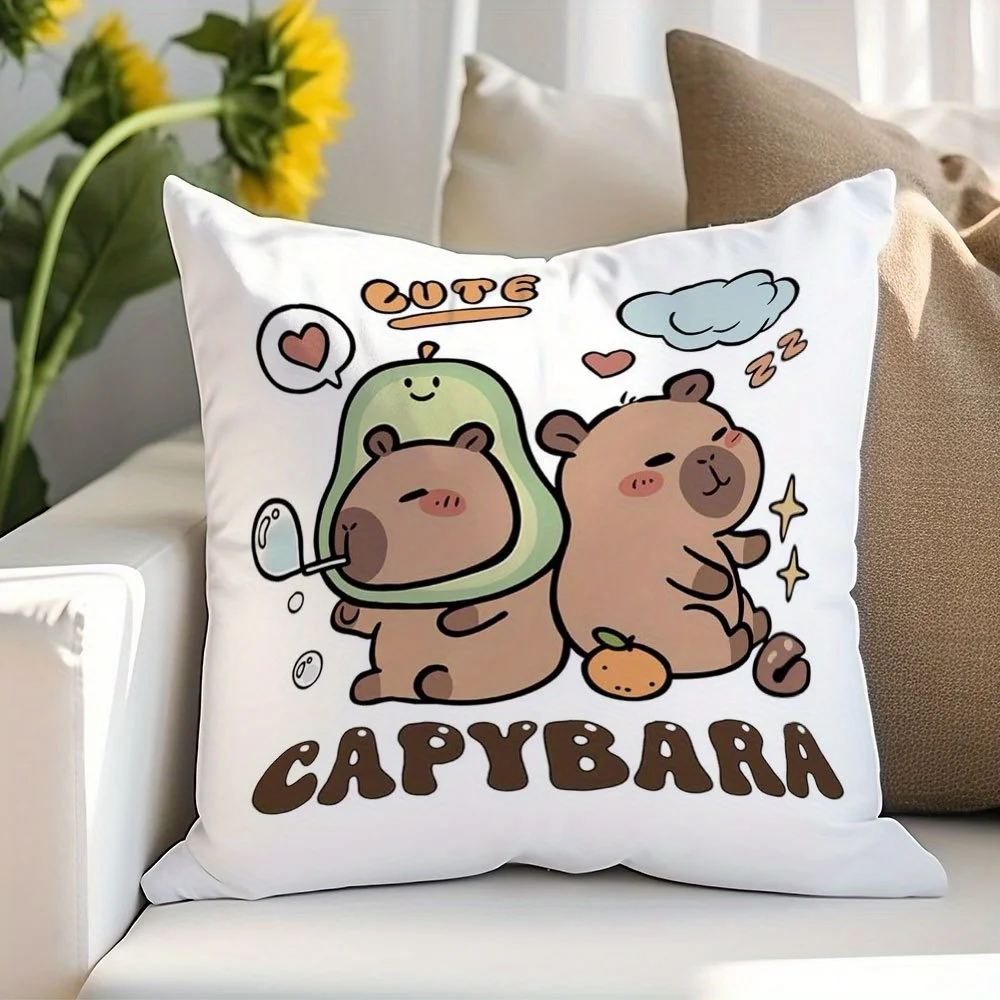 Cute Capybara Pillow Cover Avocado Sleeping Design Decorative Cushion Case 18x18 Inch Zippered Machine Washable for Living Room