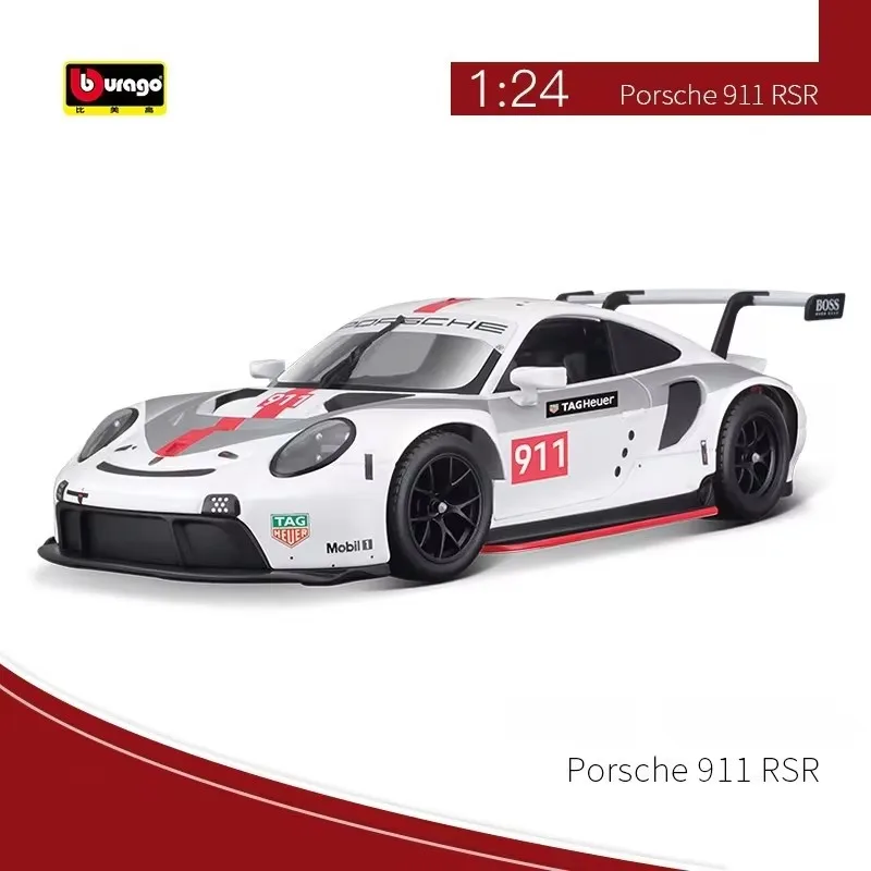 Bruago 1:24 Porsche 911 Rsr White Floral Edition Alloy Car Model Sports Car Enthusiast Collection Ornament Model Christmas Gift