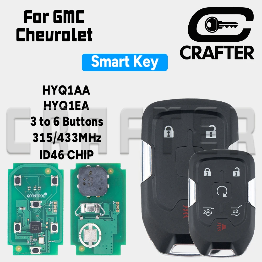 

Key Crafters HYQ1AA 315MHz HYQ1EA 433MHz ID46 Chip Smart Car Key For GMC Terrain Acadia YUKON XL Sierra Chevrolet Tahoe Silverad