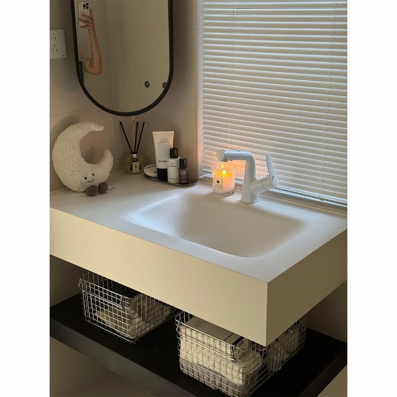 

Minimal wind rock slab hot bending integrated basin hanging smart bathroom cabinet combination