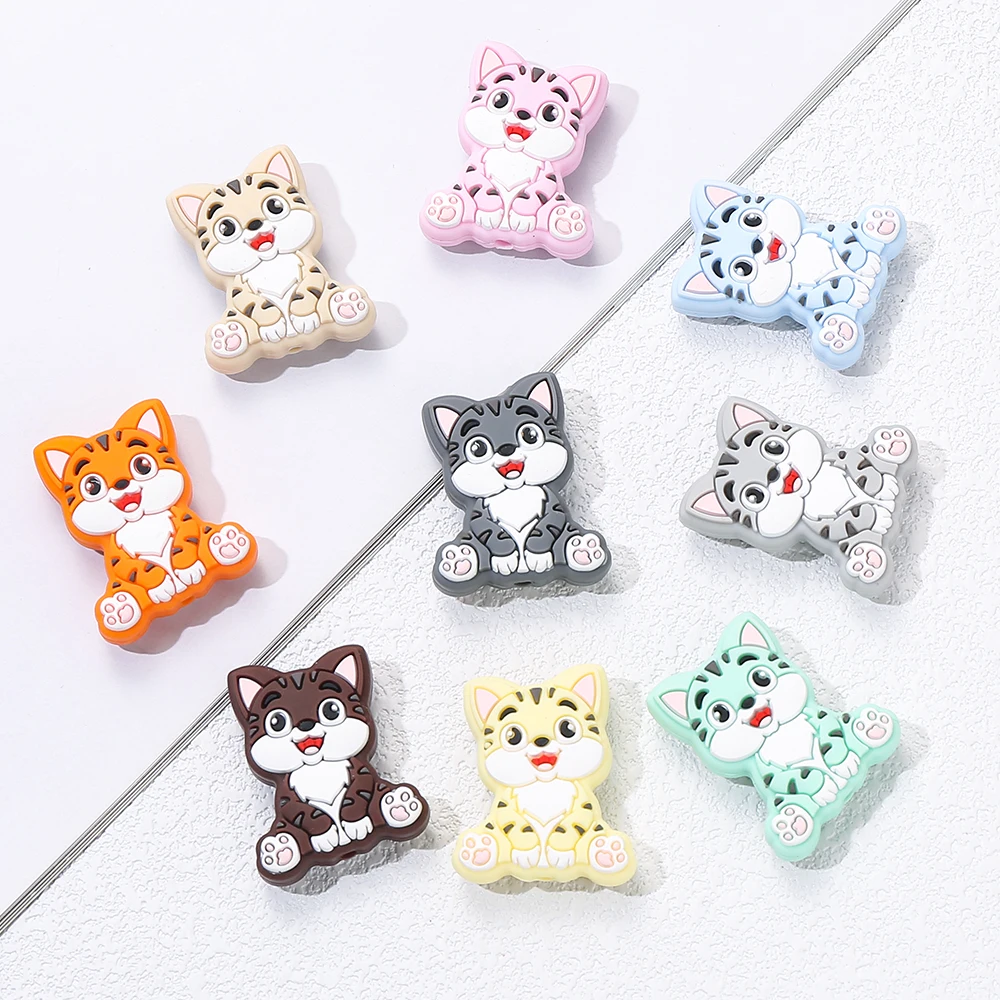 10Pcs Animal Silicone Beads Cartoon Cute Tiger Focal Beads For Jewelry Making DIY Pen KeyChain Bracelet Necklace Accessories