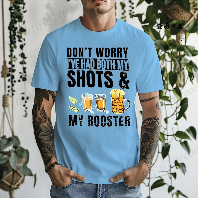 Men T-Shirt Don't Worry I've Had Both My Shots Funny Vaccine Beer Lover Graphic Tees Short Sleeve Casual Tops Vintage Humor Tee