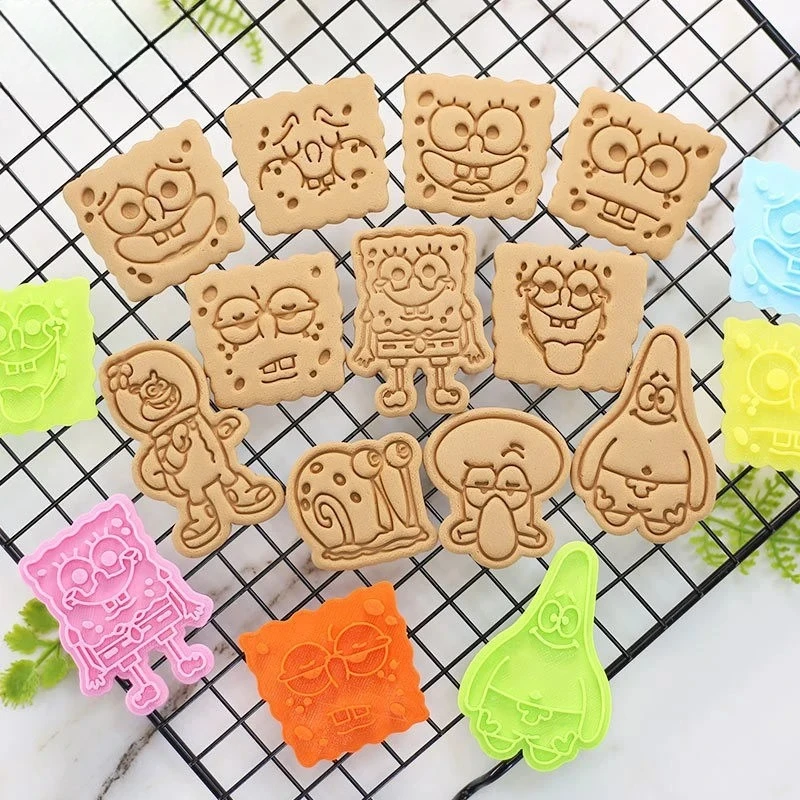 

Cartoon SpongeBobs Cookie Mould Home Baking Pastry Bakeware Tools Patrick Cookie Embosser Cutters 3D Mold Set Safe Durable Gift