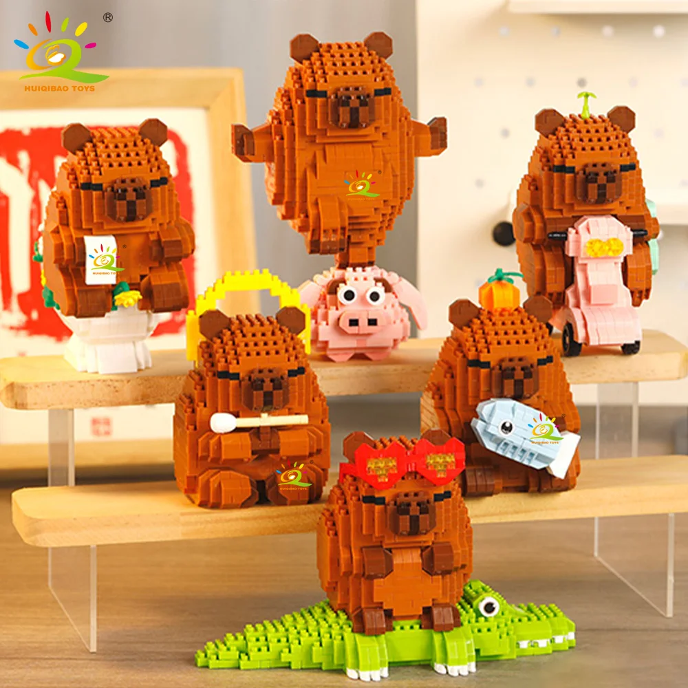 HUIQIBAO Mini Niedliches Capybara Baustein-Set Tier-Bausteine DIY Montage-Spielzeug Desktop-Ornament Geschenk Heimdekoration
