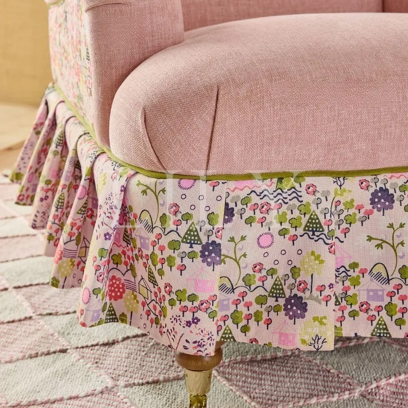 French retro solid wood sofa chair villa master bedroom pink casual single chair pastoral living room skirt lazy chair