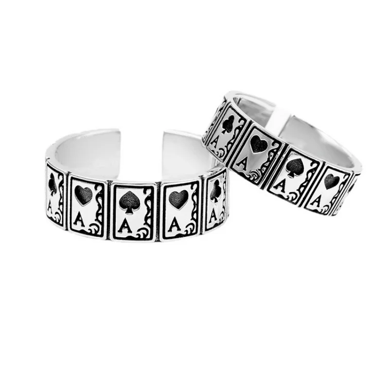 

Buyee 925 Sterling Silver Male Ring Finger Elegant Poker Open Ring for Men Fashion Rock Punk Fine Jewelry Circle Gift
