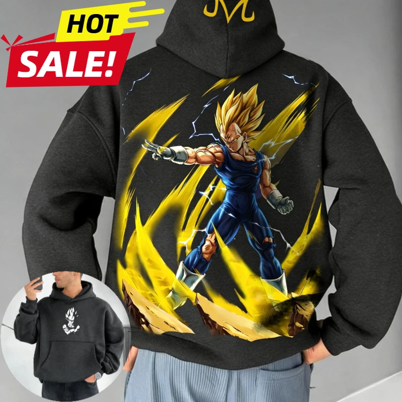 Sudadera con Capucha Vintage de Saiyan Vegeta Dragon Ball, Ropa Urbana Harajuku para Hombre, Sudadera con Capucha Extra Grande para Mujer, Sudadera de Manga Larga, Estilo Y2k