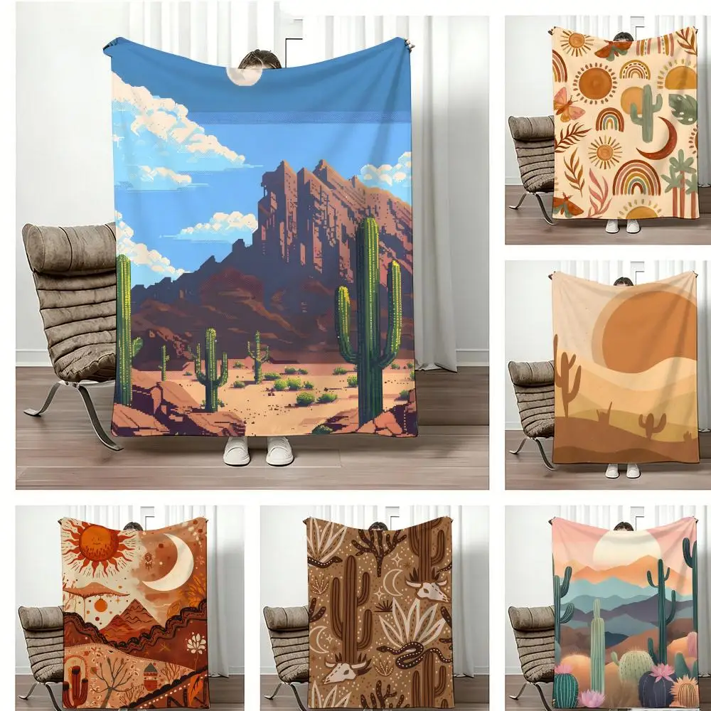 Bohemian Southwestern Cactus Desert Sunset Flannel Throw Blanket Boho Chic Tapestry Throw for Rustic Boho Home Decor Tapestry Ar