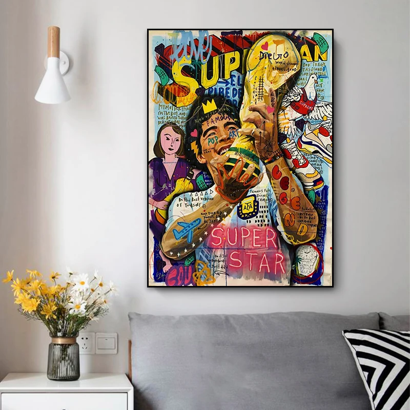 

Retro Pop Art Wall Canvas Painting Argentina Football King Raises The Hercules Cup Super Star Posters and Prints for Home Decor