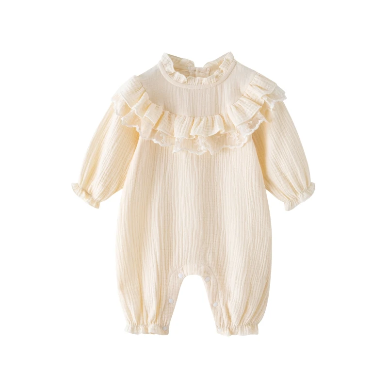 Ruffles Newborn Baby Girl Rompers Spring Autumn Mock Neck Cotton Girls Gauze Jumpsuits Onesies Clothes