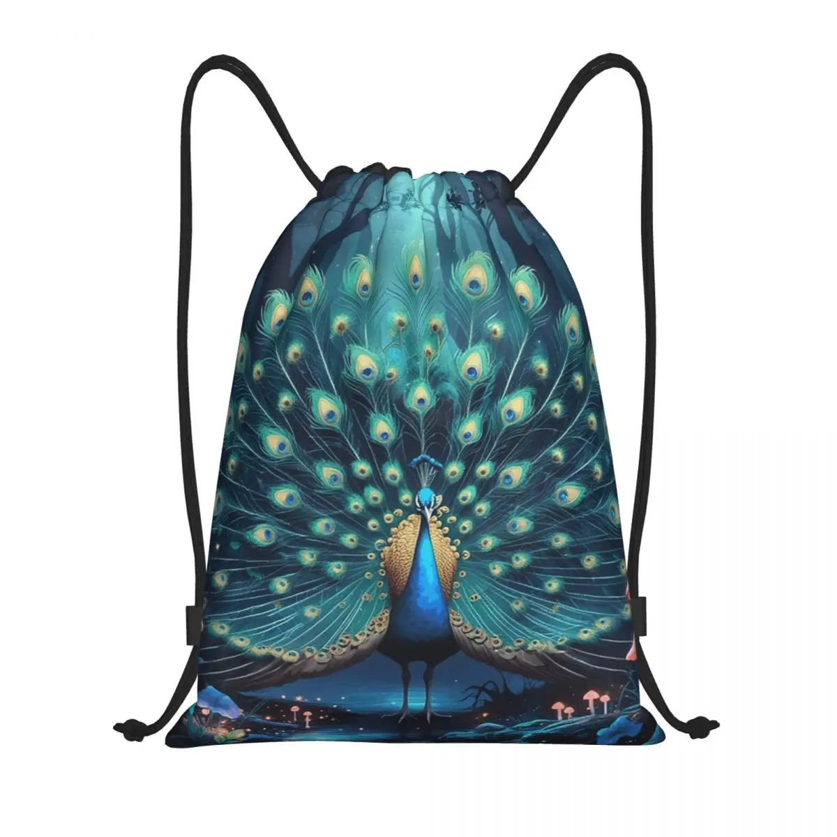 

Mesmerising Peacock Feathers Backpacks Casual Drawstring Bags Sports Bag Book Bags for Travel School