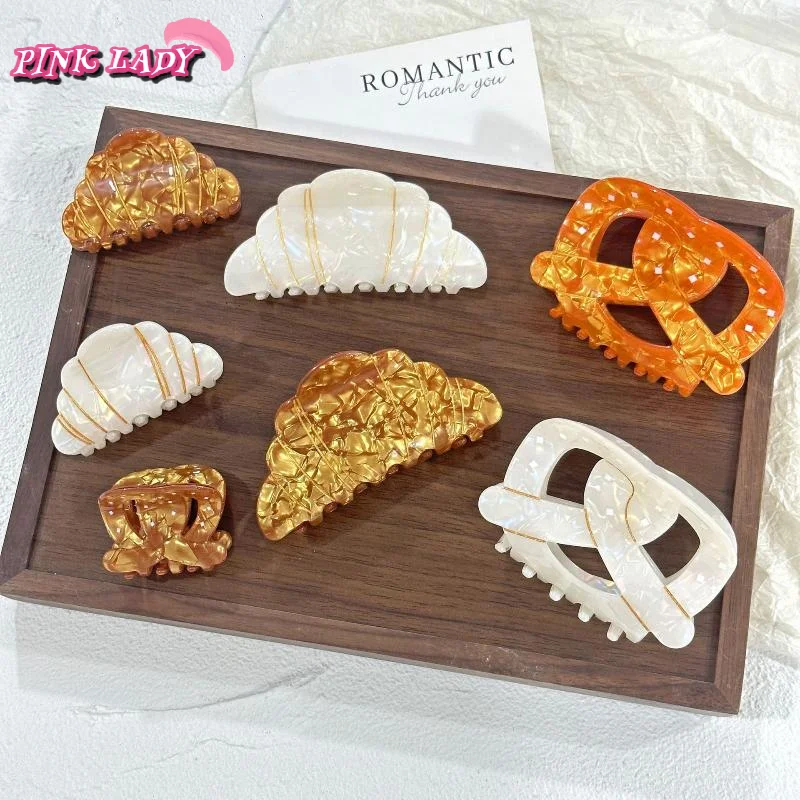 Pinza para el cabello de croissant y pretzel simulada - Pinzas para el cabello acrílicas en forma de comida |   Accesorios para el cabello divertidos para mujeres y niñas, regalo