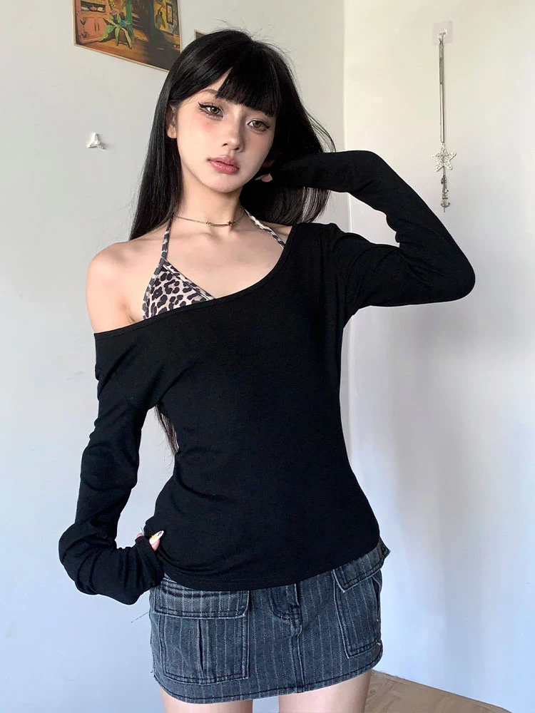 

Autumn 2 Piece Women's T-shirt Corset Fashion New Streetwear Long Sleeves O-Neck Casual Slim Versatile Tees Sexy Leopard Corset