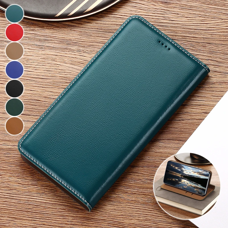 Real Leather Phone Case For Motorola Moto E13 E22 E32 E20 E30 E40 Edge X30 S30 Pro With Kickstand Card Pocket Flip Cover