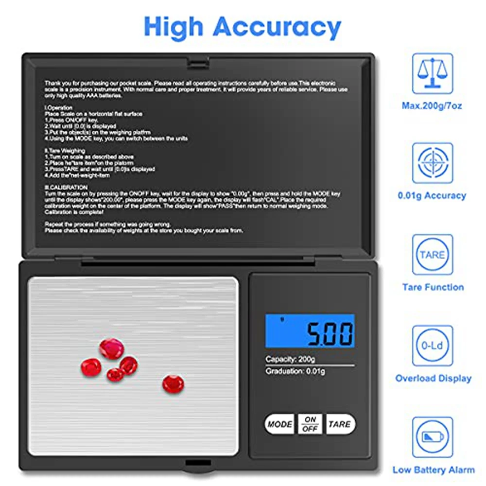 Digital Pocket Scale Digital Food Kitchen Scale Weight in Grams and Ounces Suitable for Jewelry Powder Herbs Spices