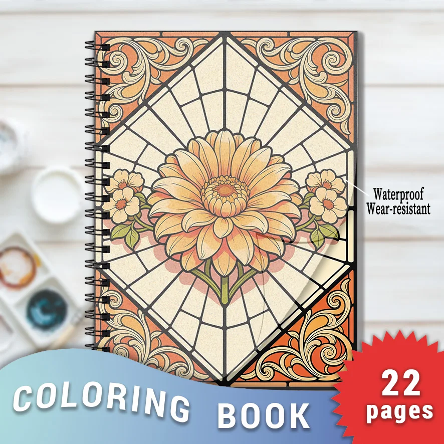 Art Deco Stained Glass Dahlia Adult Coloring Book - 8.3×11.2 Inches, 22 Pages. A Timeless Pick for Ornate Floral Art Fans
