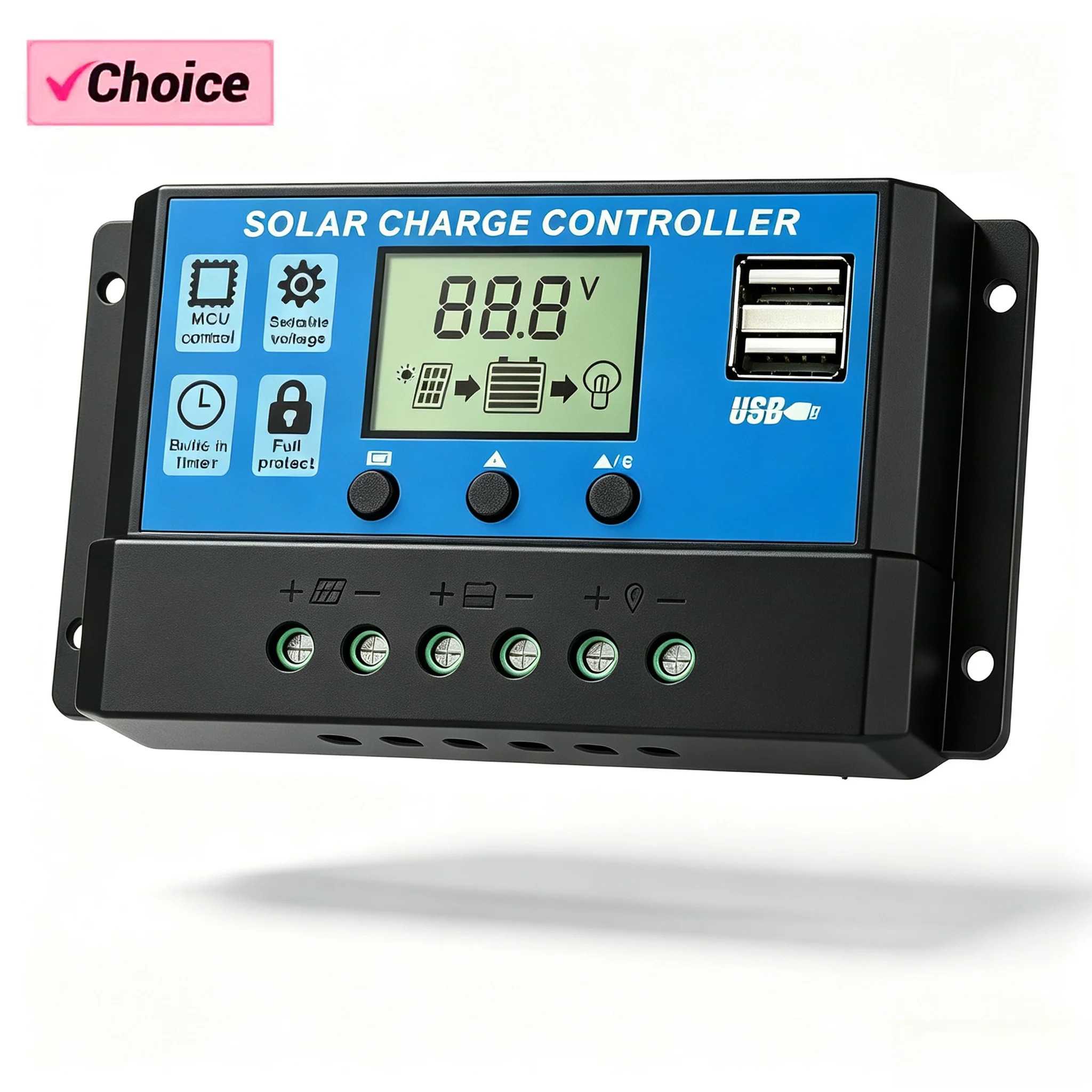 10/20/30/40/50/60/100A PWM Solar Charge and Discharge Controller LCD Display Dual USB Auto Solar Cell Panel Charger Regulator