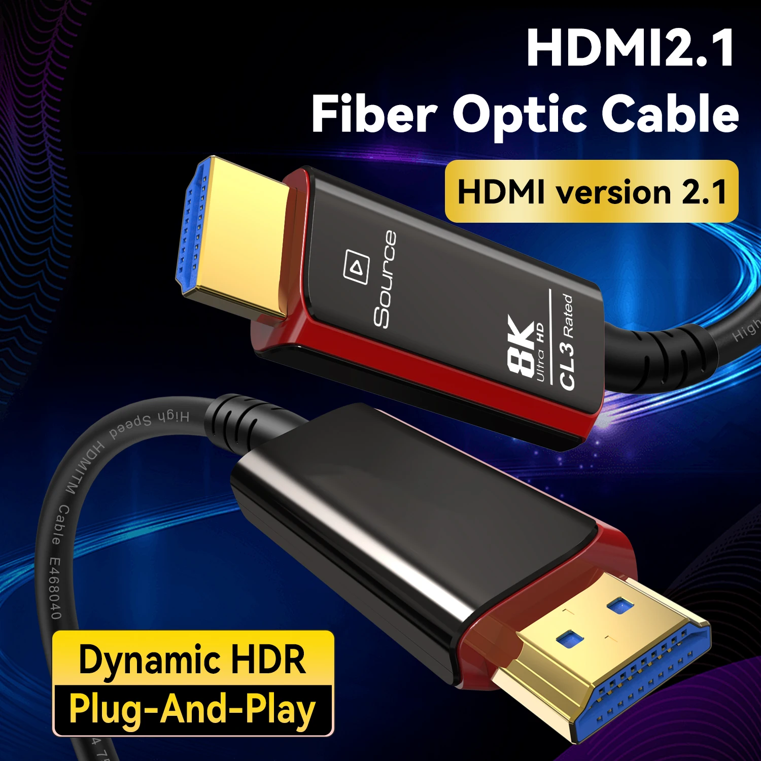 

8K 4K 120HZ HDMI Cable 10M Fiber Optic,in-Wall CL3 Rated HDMI 2.1 HDR/eARC/HDCP 2.2&2.3/3D, Compatible for PS5 PS4 AMD NVIDIA HP