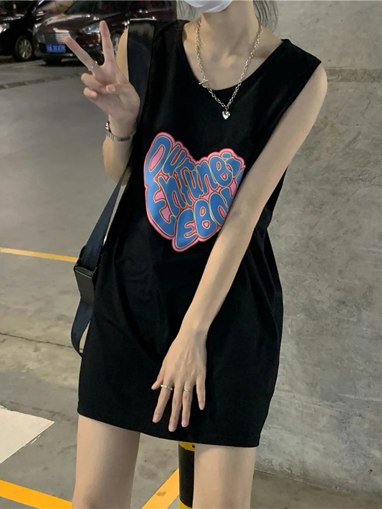 Sweet Style Summer Sleeveless T-Shirt Vest Dress Underwear Fashionable Midi Outerwear Back Strap Top Women's Clothing
