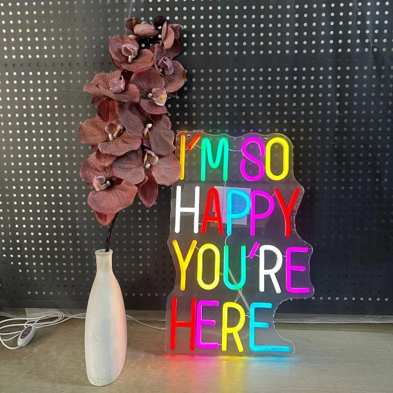 Ich Bin So Glücklich, Dass Du Hier Bist Neon-Alphabet-Leuchtschilder, Dimmbare USB-Stromversorgung, LED-Lichter Willkommensschilder für Zimmer, Klassenzimmer, Zuhause, Geschäft, Wandkunst-Dekoration,