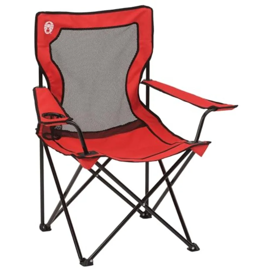 Camping Chair, Breathable Mesh Back with Cup Holder & Adjustable Armrest, Black for Outdoor Use