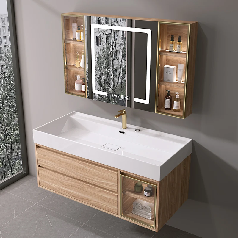 Wall Mounted Bathroom Wash Basin Vanity Wood Color Furniture Bathroom Vanity With Sink