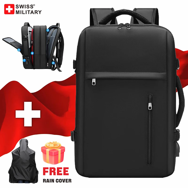 SWISS MILITARY Men Laptop Backpack 15.6 Inch Waterproof Expandable School Back pack Fashion Business Backpack Travel Bag Mochila