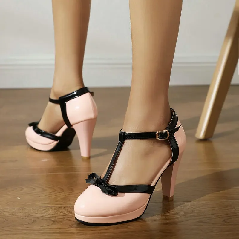 Sweet Butterfly-knot Women Pumps Mary Janes Lolita Shoes Girls Soild Round Toe Summer Platform Party Shoes