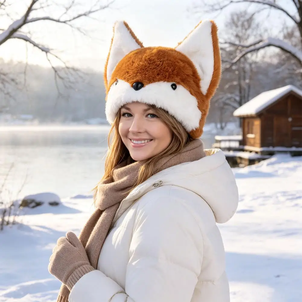 Soft Warm Winter Accessory Plush Hat with 3d Ears Double-sided Fox Wolf Fuzzy Warm Hat Cute Cosplay Party Wear for Men Women