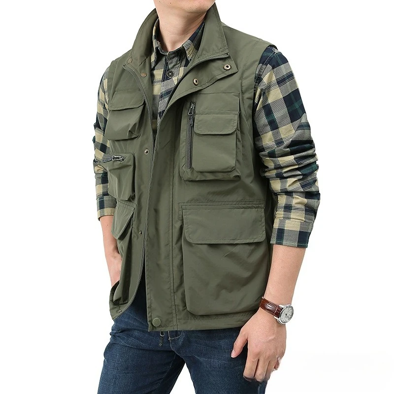 New Summer Men Multi-pockets Fishing Vests Coats Outdoor Waterproof Sleeveless Jackets Men Breathable Quick-drying Waistcoats 5X