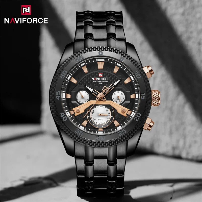 

NAVIFORCE Men's Watch Military Stainless Steel Band Luminous Quartz Wristwatch Date Week Waterproof Clock Relogio Masculino 2024