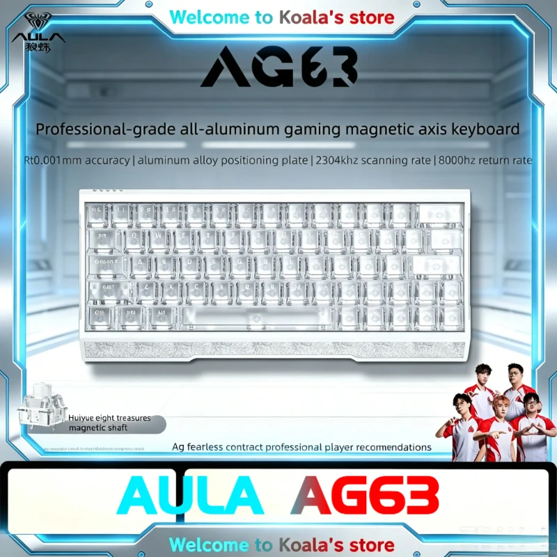 Teclado Gamer AULA AG63 com Switches Magnéticos, Totalmente em Alumínio CNC, Polling Rate de 8K, Hot Swappable, RGB, 61 Teclas, Personalizável, Com Fi
