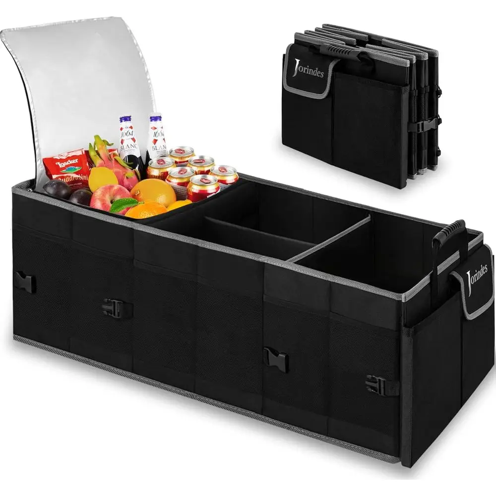 

Trunk Organizer with Insulated Cooler Bag, Collapsible Cargo Organizer for SUV, 3 Large Compartments Waterproof Portable Car Sto